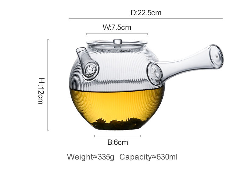 縮圖：JOTO Minimalist Striped Glass Side-Handle Teapot CHR0647