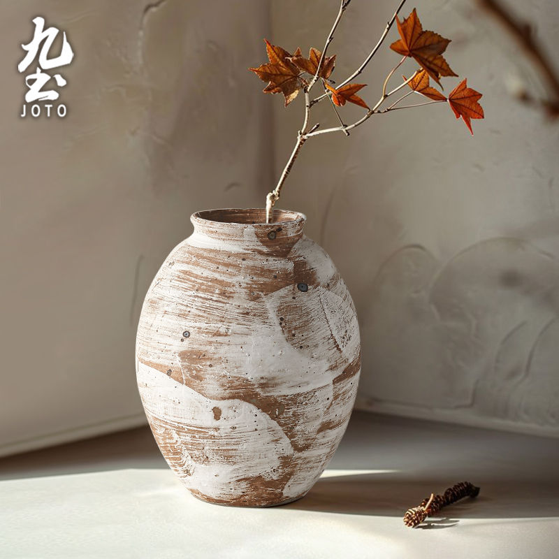 섬네일: JOTO Wabi-Sabi Style Vase Vintage Small Pottery Jar DER0110