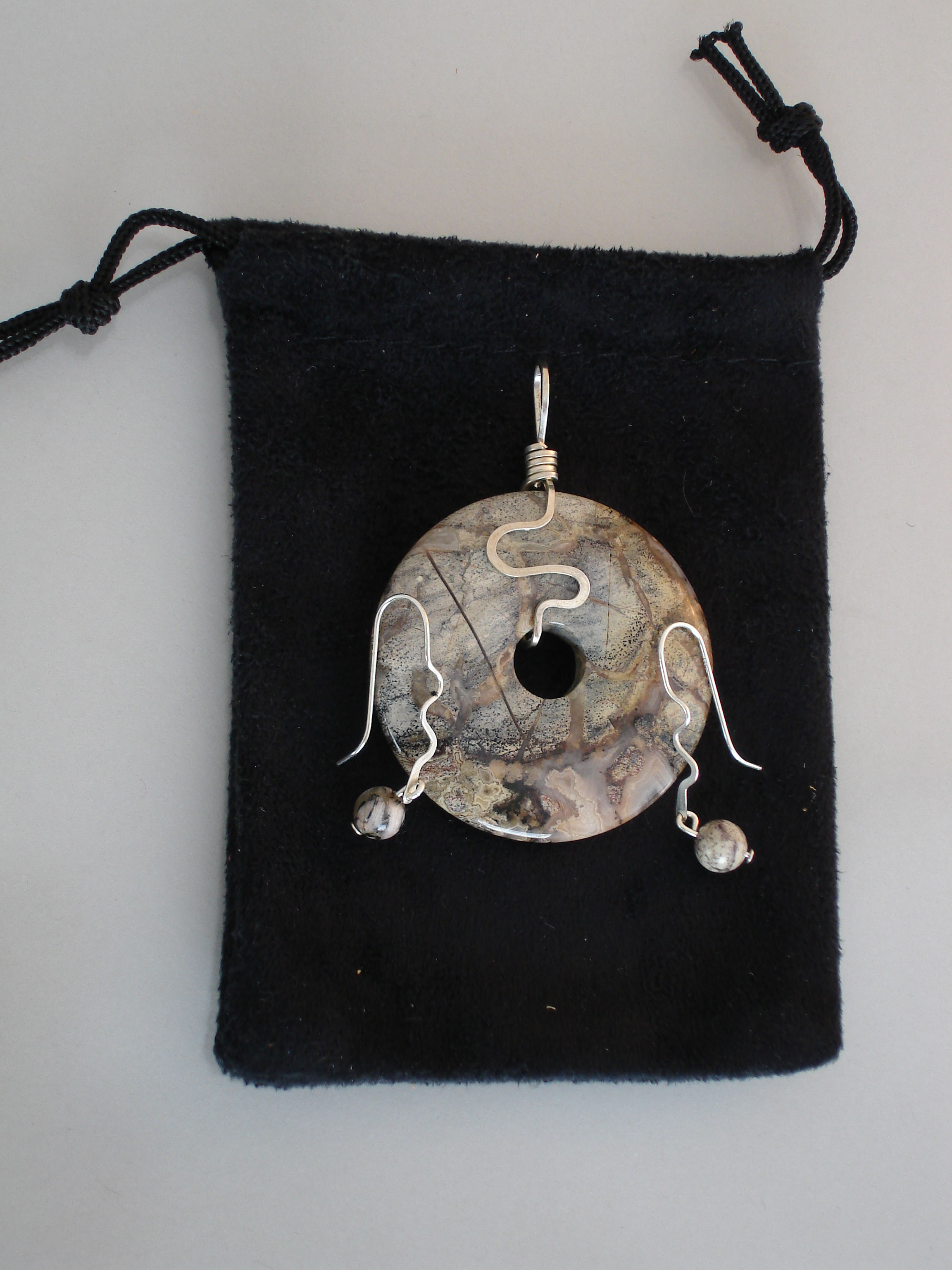 Silverleaf Jasper Pendant with Matching Earrings