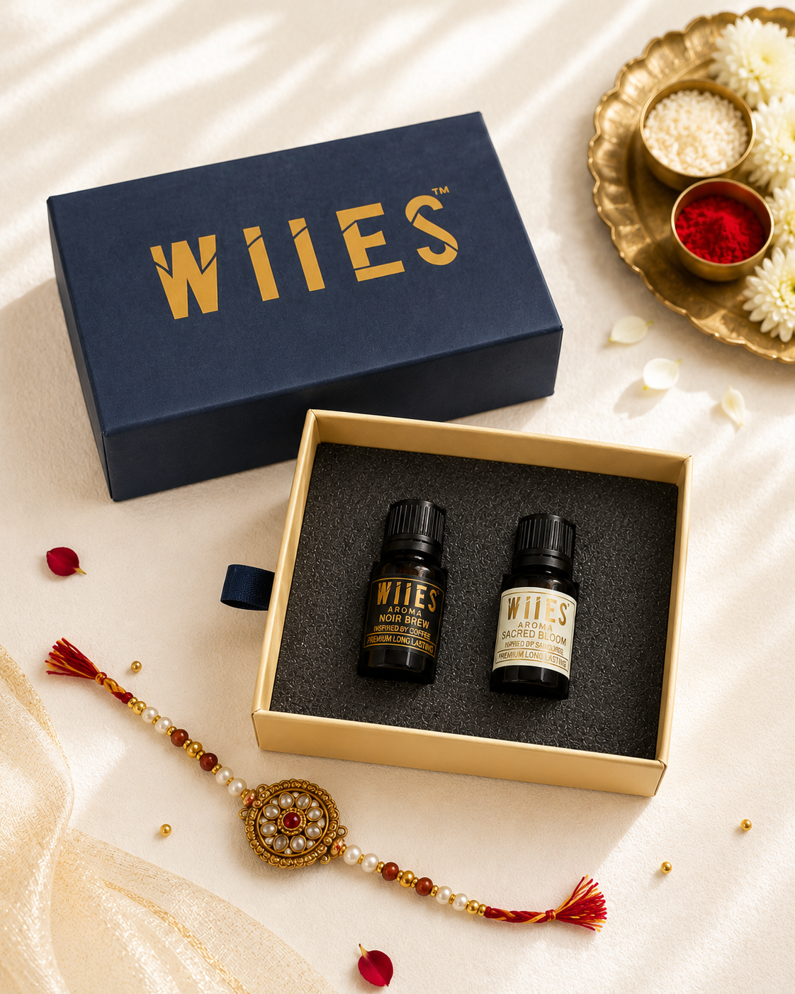 Golden Promise Rakhi Gift Hamper | Premium Aroma Oil Gift Set |