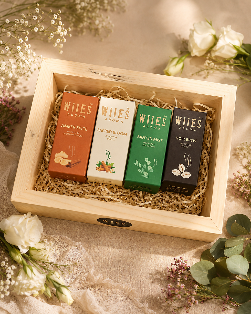 Aromatic Harmony premium aroma oil gift hamper with fragrance oils in premium gift tray