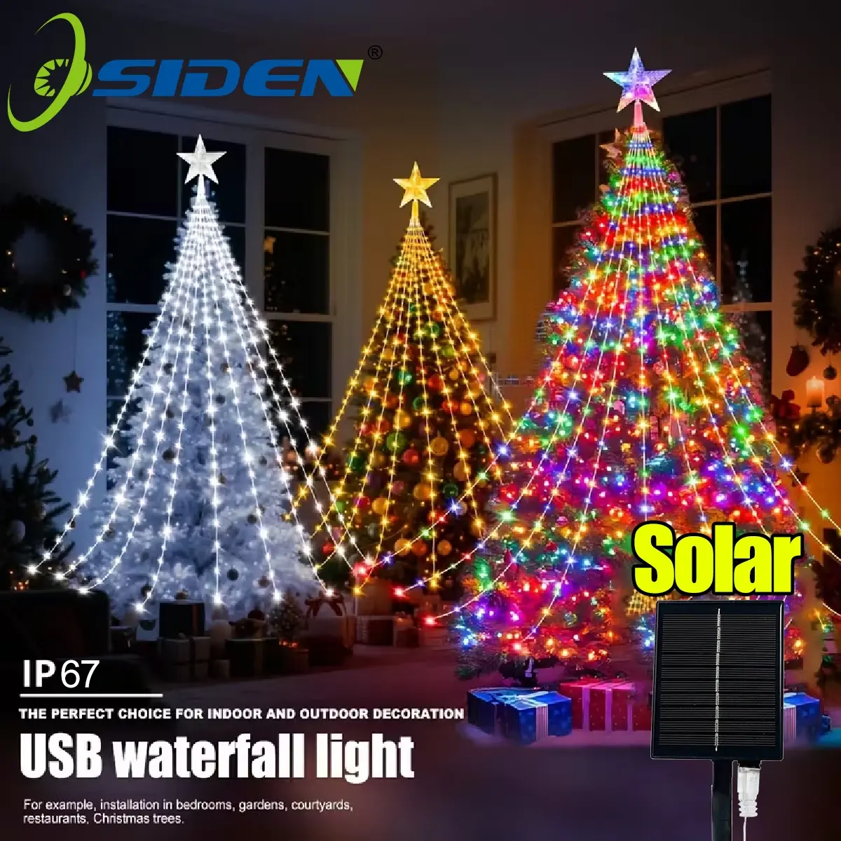 1PC Five-Pointed Star Waterfall Lights USB/Solar Powered  Christmas String