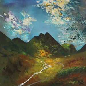 Acrylic painting of scottish highlands