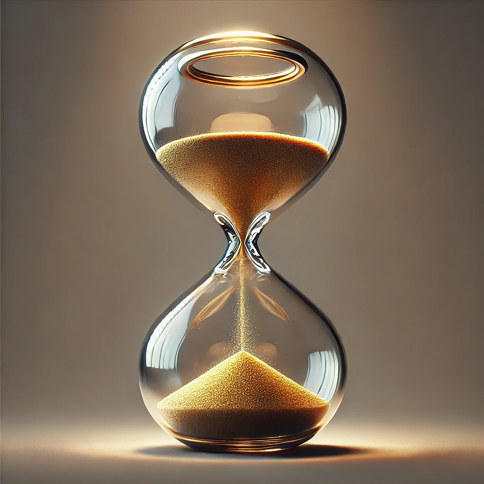 Hour glass with gold dust inside,slowly pouring down