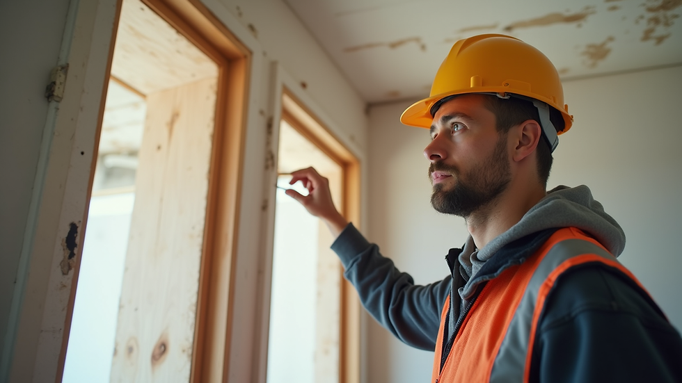 Eye-level view of a professional contractor inspecting a home renovation site