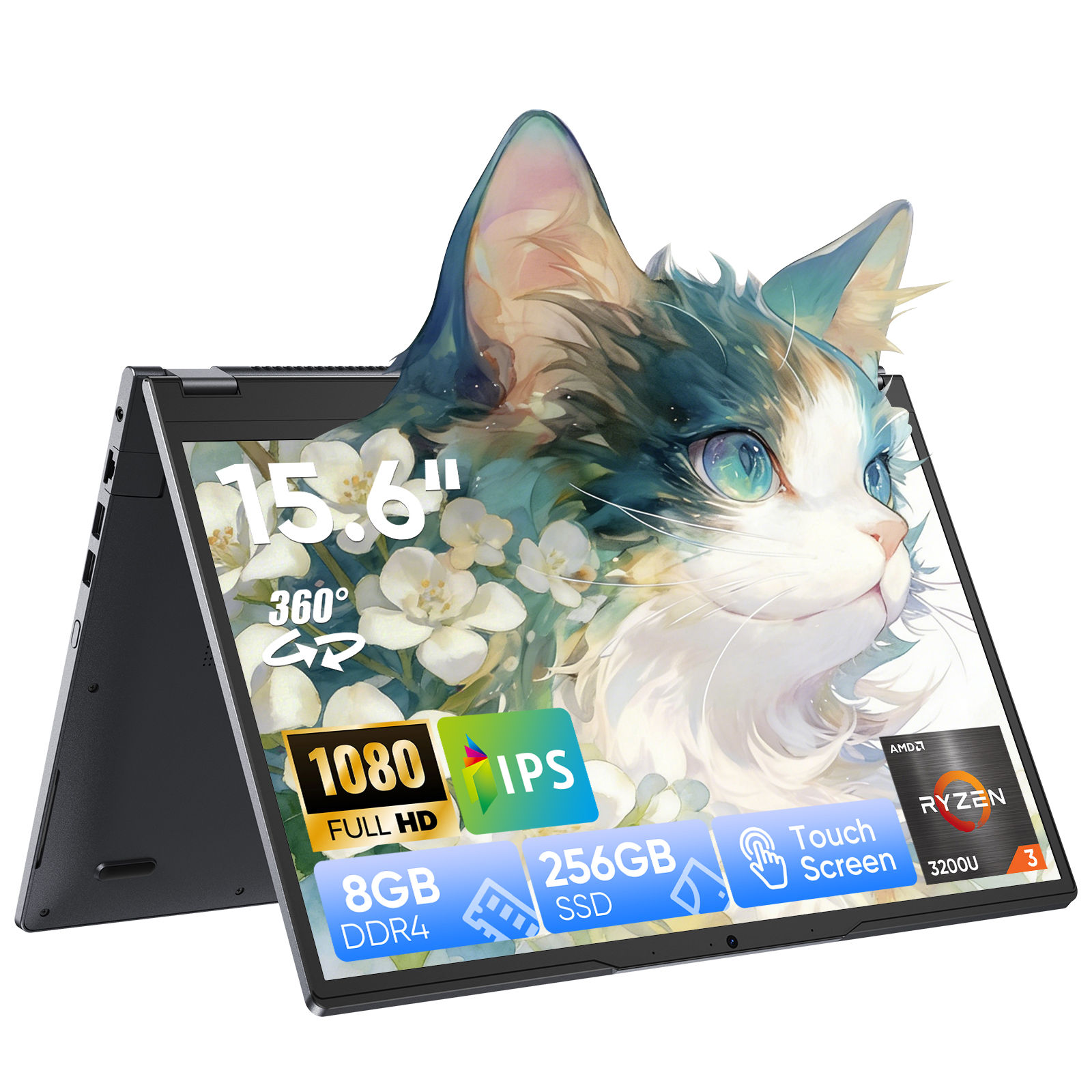2 in 1 Laptop Computer,15.6" 8GB 256GB Touchscreen , AMD Ryzen R3 3200U, Radeon