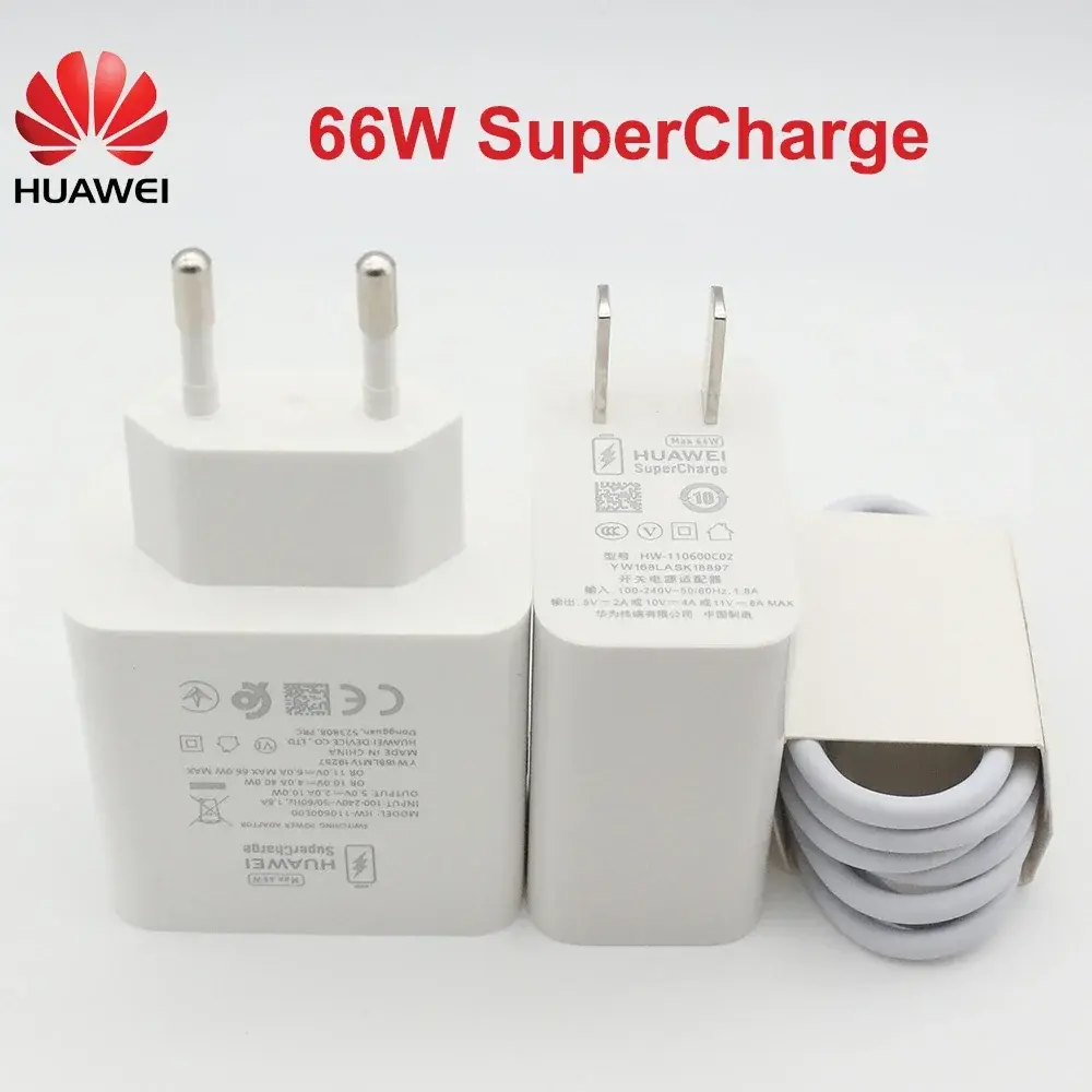 HUAWEI Original 66W Quick USB Wall Charger Travel Super charge 6A Type C Cable f