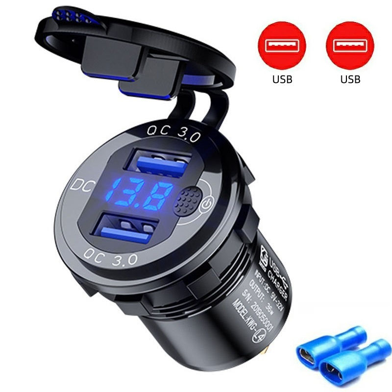 Thumbnail: Aluminum USB C Car Charger Socket 12V/24V 63W USB Outlet PD Type C & QC 3.0 Car 