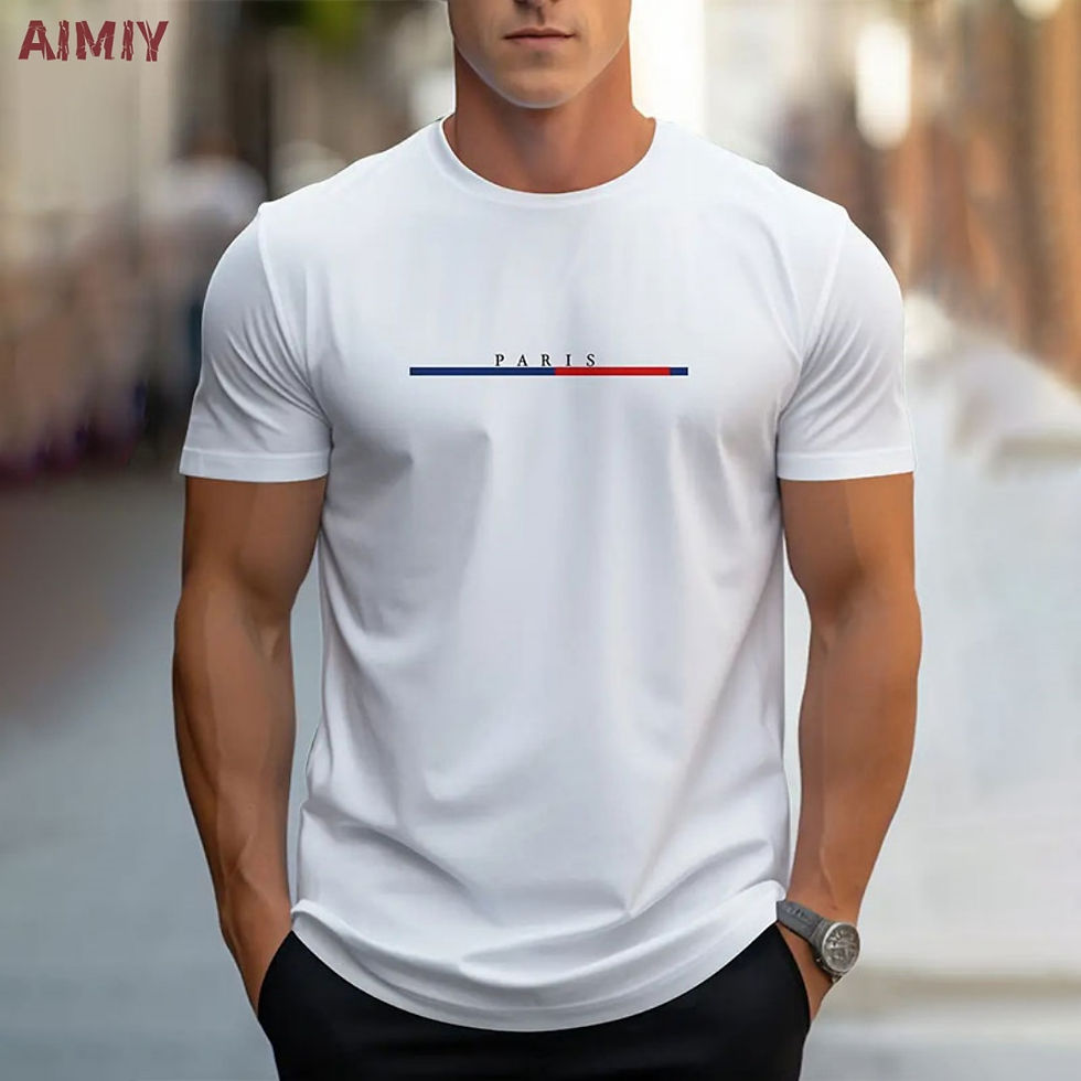 Thumbnail: Summer Men's T-shirt Top Casual Loose Fit Oversized T-shirt PARI Letter Pattern