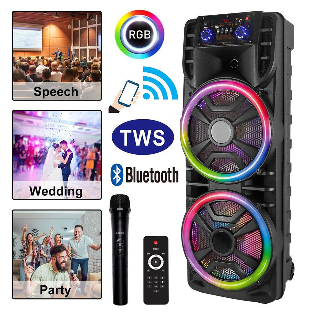 2800W Dual 12" Bluetooth Speaker Karaoke Portable Heavy Bass Sound System Party