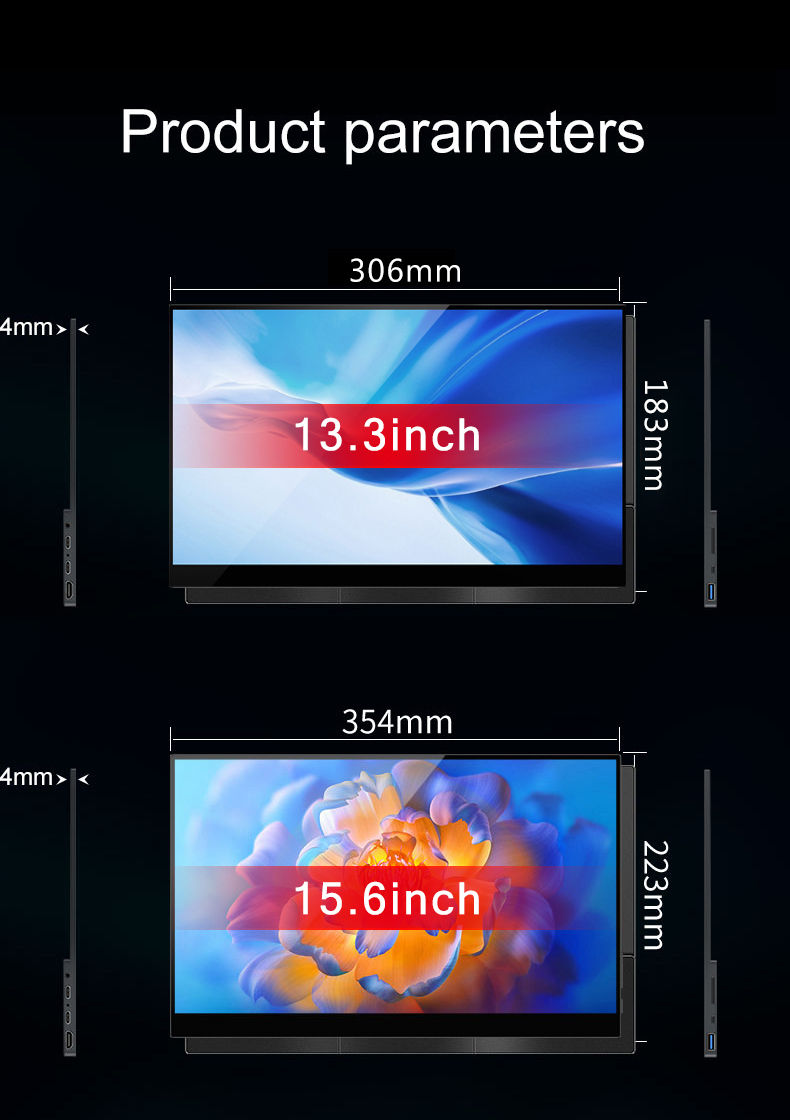 Thumbnail: 15.6 / 13 Inch 4K OLED Touch Screen Portable Monitor 550Nit USB-C HDMI-Compatibl