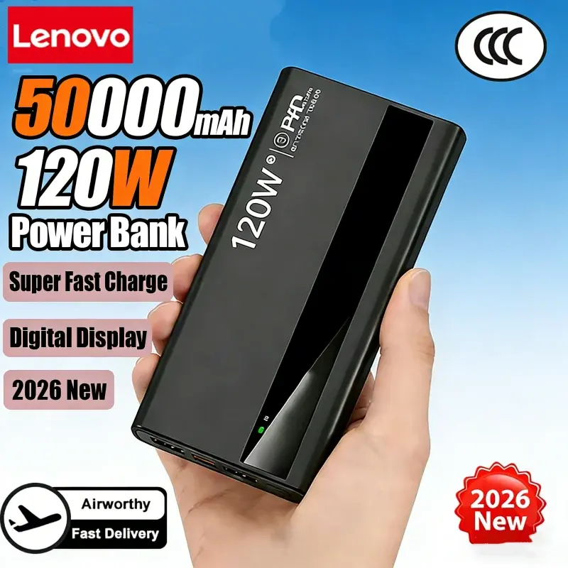 Thumbnail: Lenovo 50000mAh Powerbank 120W Super Fast Charging Portable Battery Charger Ultr