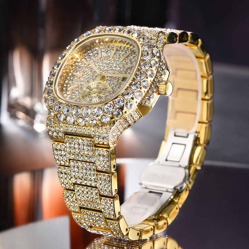 Thumbnail: Hot Sell Luxury Iced Watch Mens Fashion Stainless Steel Gold Wristwatch Hip Hop