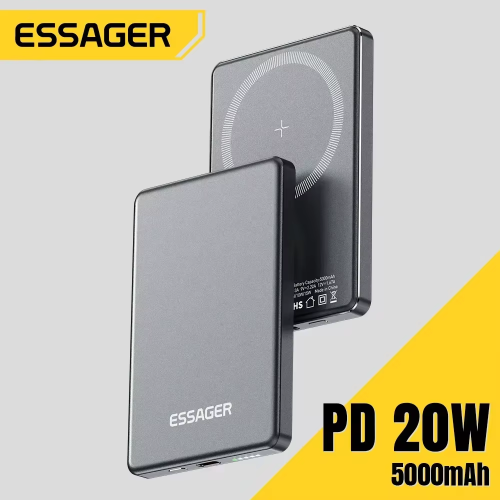 Essager Thin Wireless Power Bank Magnetic 20W 5000mAh Portable Fast Charging Ext