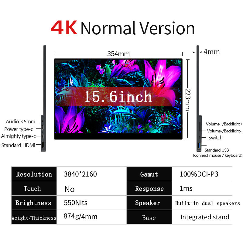 Thumbnail: 15.6 / 13 Inch 4K OLED Touch Screen Portable Monitor 550Nit USB-C HDMI-Compatibl