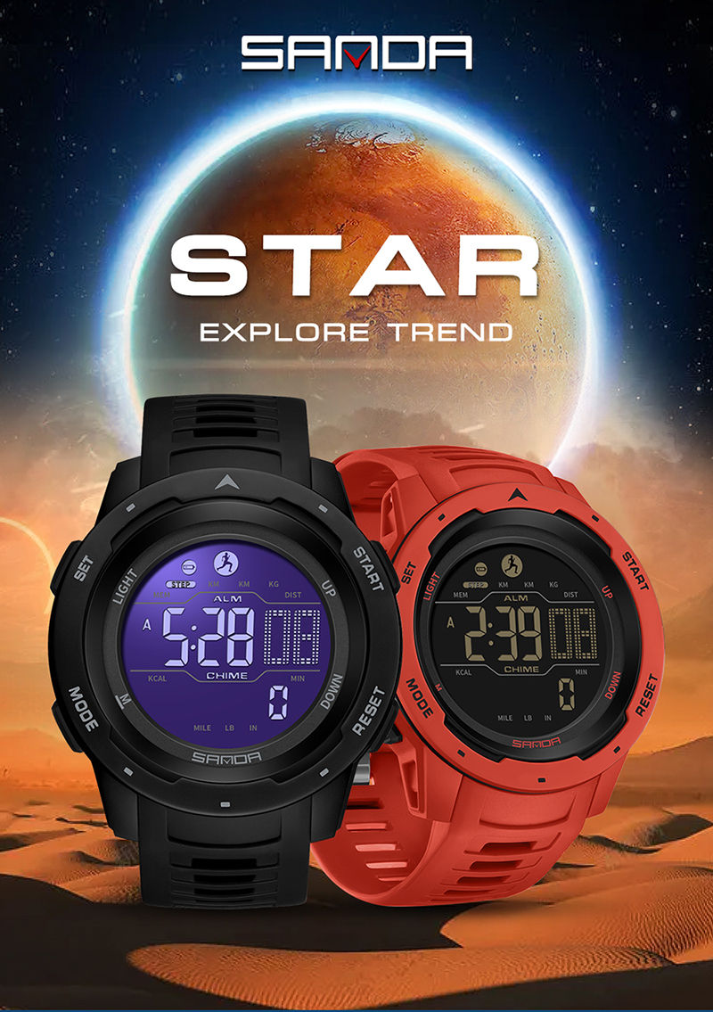Thumbnail: SANDA Men Outdoor Sports Chronograph Watch 2023 New Electronic Watch Luminous Mu