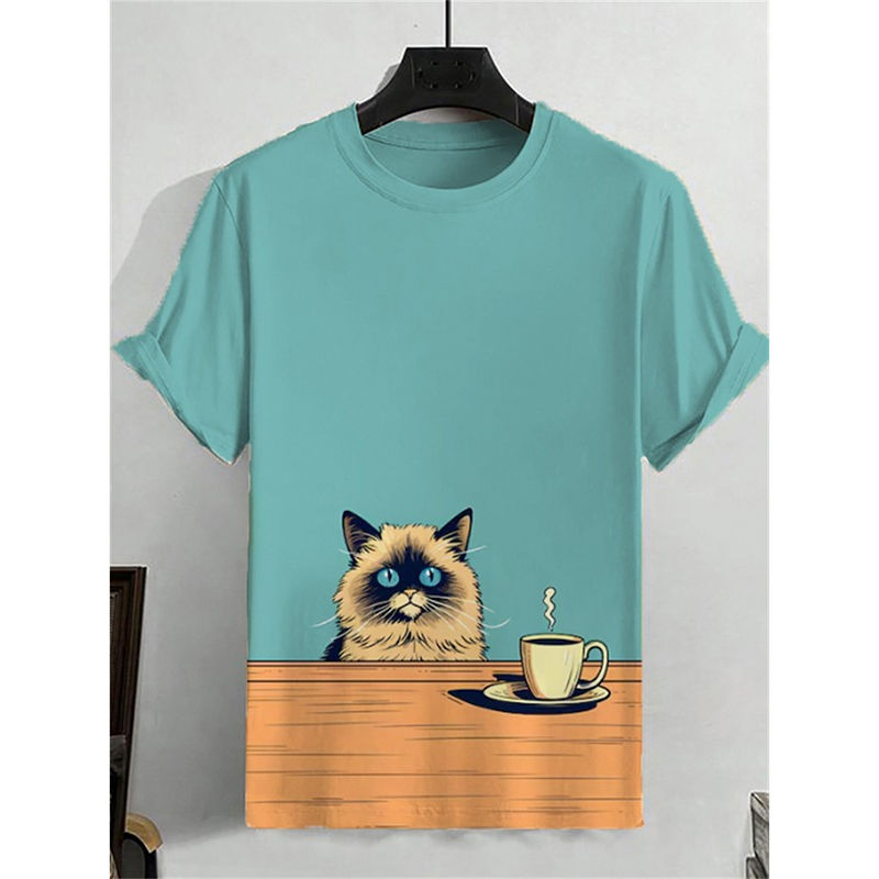 Thumbnail: Humour Cat Retro Style T-shirt For Men Funny Design Casual Daily O Neck Short Sl