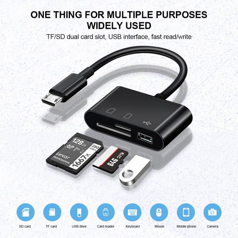 Thumbnail: RYRA 3 in 1 OTG card reader TF+SD+USB2.0 3 card slot and 2 interface Micro/Type-
