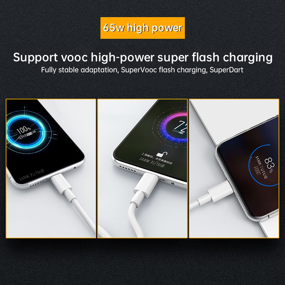 Thumbnail: Oppo Cable 65w Original Supervooc Charger Cable Type C Reno 8 7 5g 5 Pro 6 Lite 