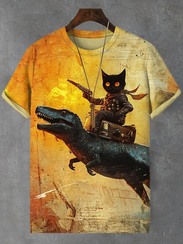 Thumbnail: Men's Animal Funny Cat Printed T Shirt Short Sleeved Tees Tops 3D Print O-Neck S