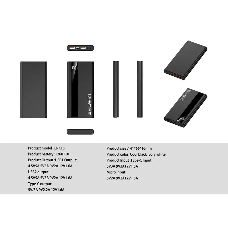 Thumbnail: Lenovo 500000mAh 120W  Fast Charging High Capacity Power Bank External Battery P
