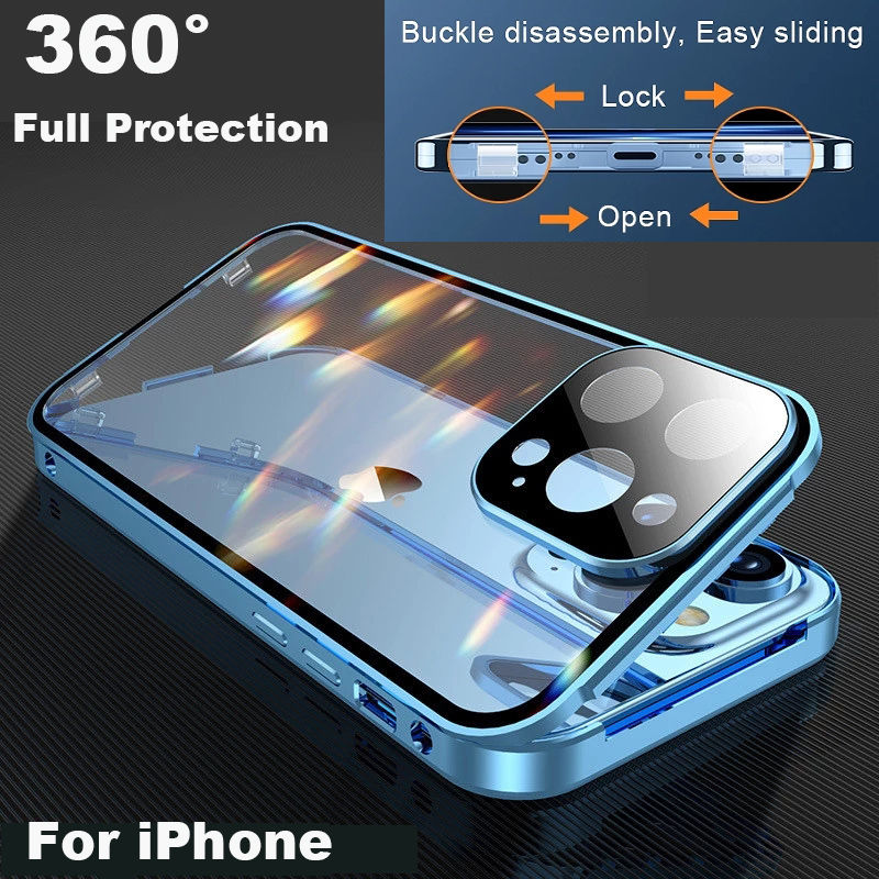 Thumbnail: 360°Full Protection Metal Magnetic Double-Sided Glass Lock Buckle Phone Case Fo