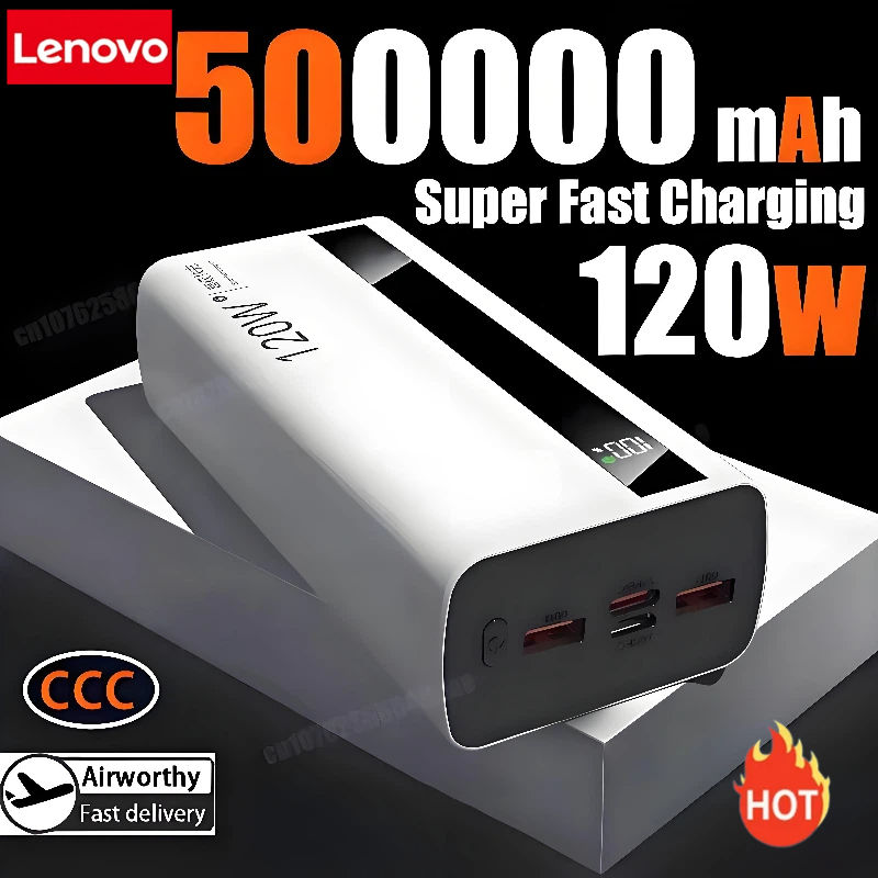 Thumbnail: Lenovo 50000mAh Powerbank 120W Super Fast Charging Portable Battery Charger Ultr