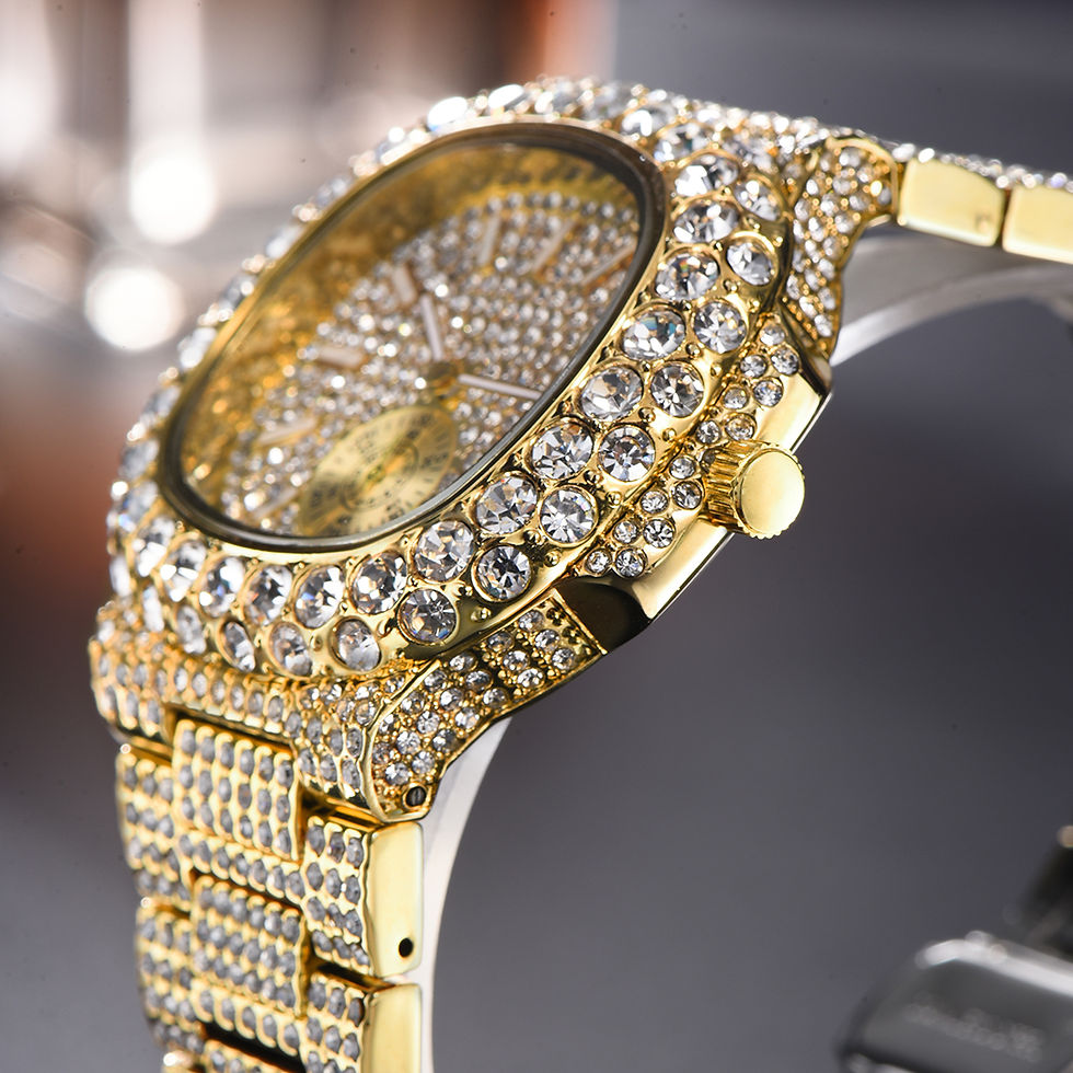 Thumbnail: Hot Sell Luxury Iced Watch Mens Fashion Stainless Steel Gold Wristwatch Hip Hop