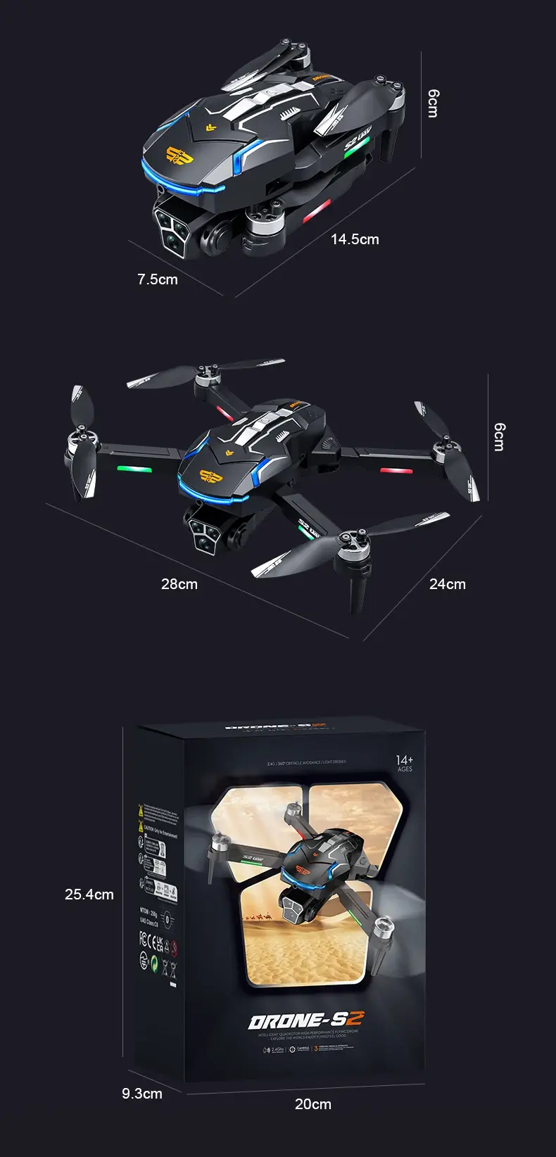 Thumbnail: Xiaomi S2 Max Drone Professional 8K HD Dual Camera Obstacle Avoidance Foldable Q