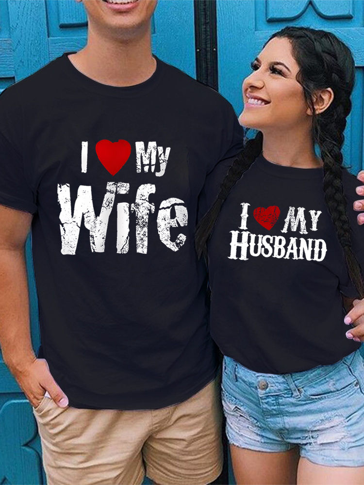 Thumbnail: I Love My Wife I Love My Husband Matching T-Shirt Men Women Vintage Fashion Tren