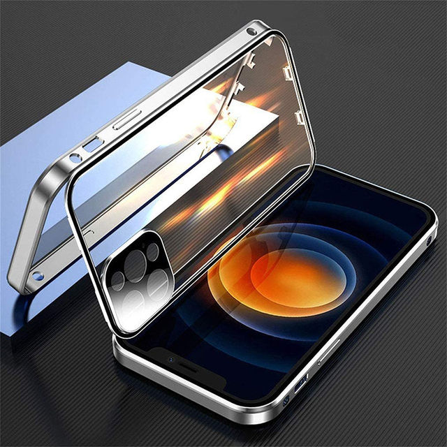 Thumbnail: 360°Full Protection Metal Magnetic Double-Sided Glass Lock Buckle Phone Case Fo