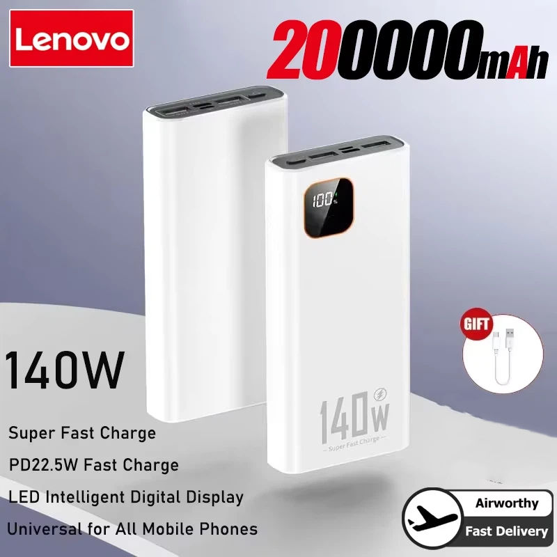 Thumbnail: Lenovo 200000mAh 140W Ultra Capacity Power Bank Super Fast Charge Portable Batte