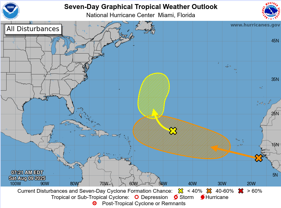 Seven-Day Graphical Tropical Weather Outlook - Atlantic August 9th, 2025