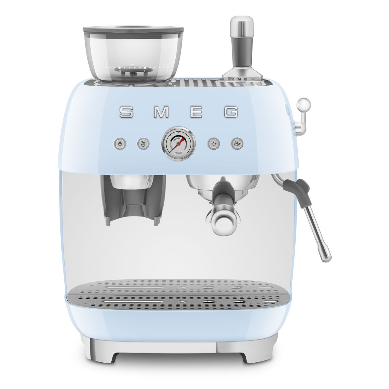 Macchina per caffè espresso Smeg modello 50 con macinacaffè integrato, colore blu, codice Egf03Pbeu.