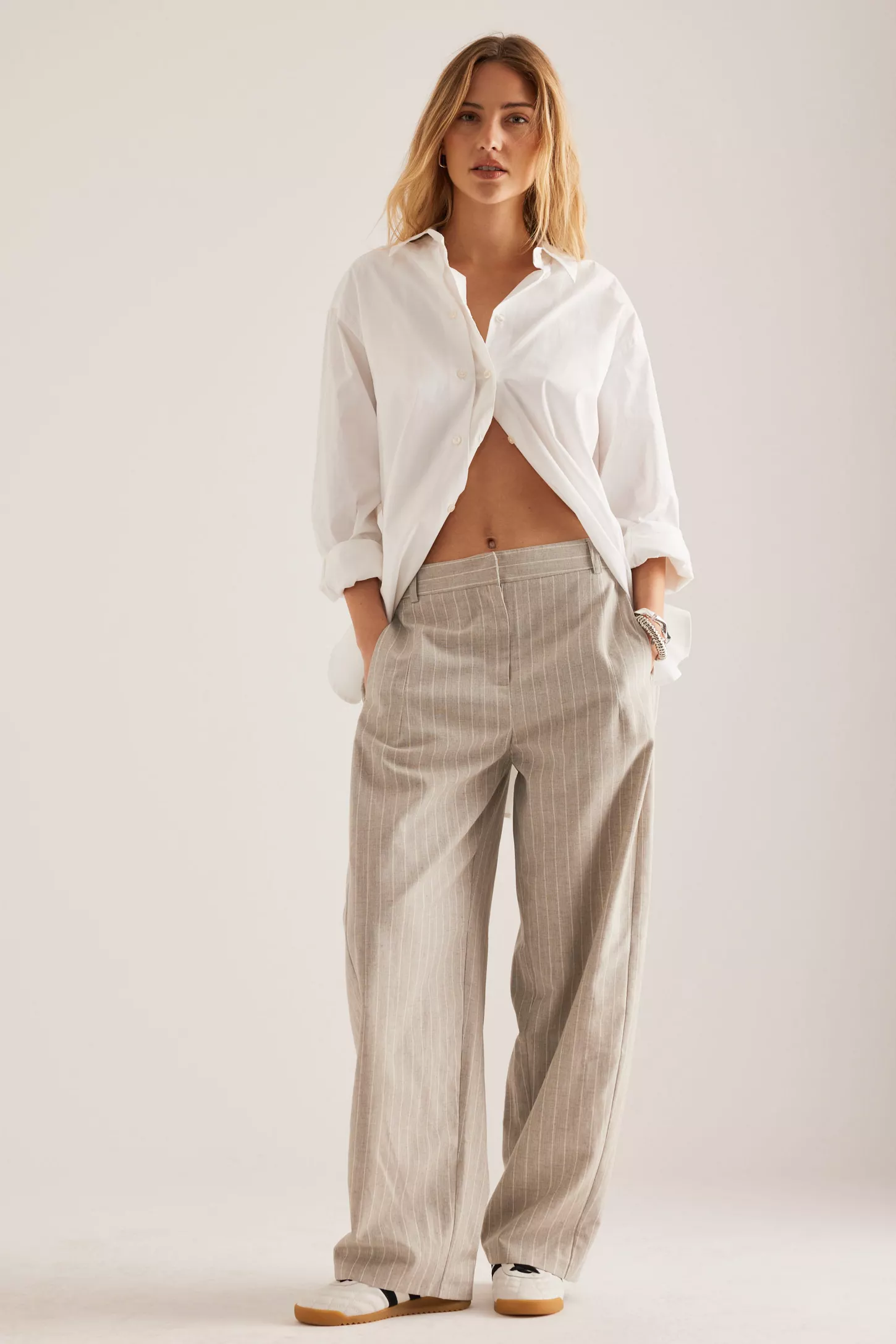 By Anthropologie Aiden Stripe Barrel Trousers