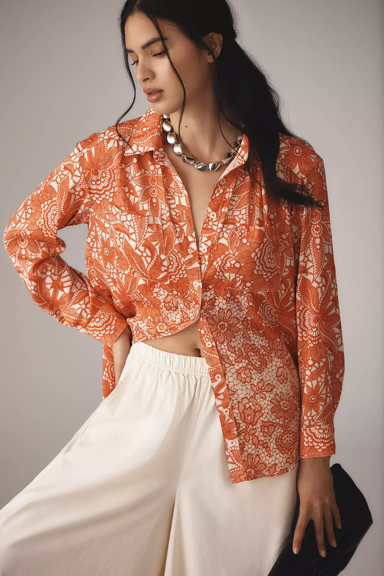 By Anthropologie Relaxed Long-Sleeve Floral Shirt