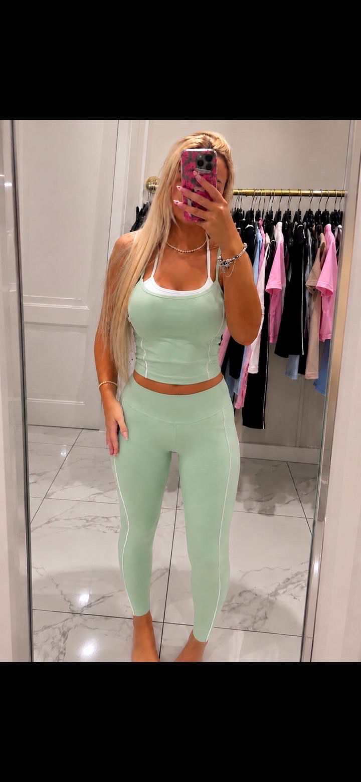 Mint green double strap leggings set
