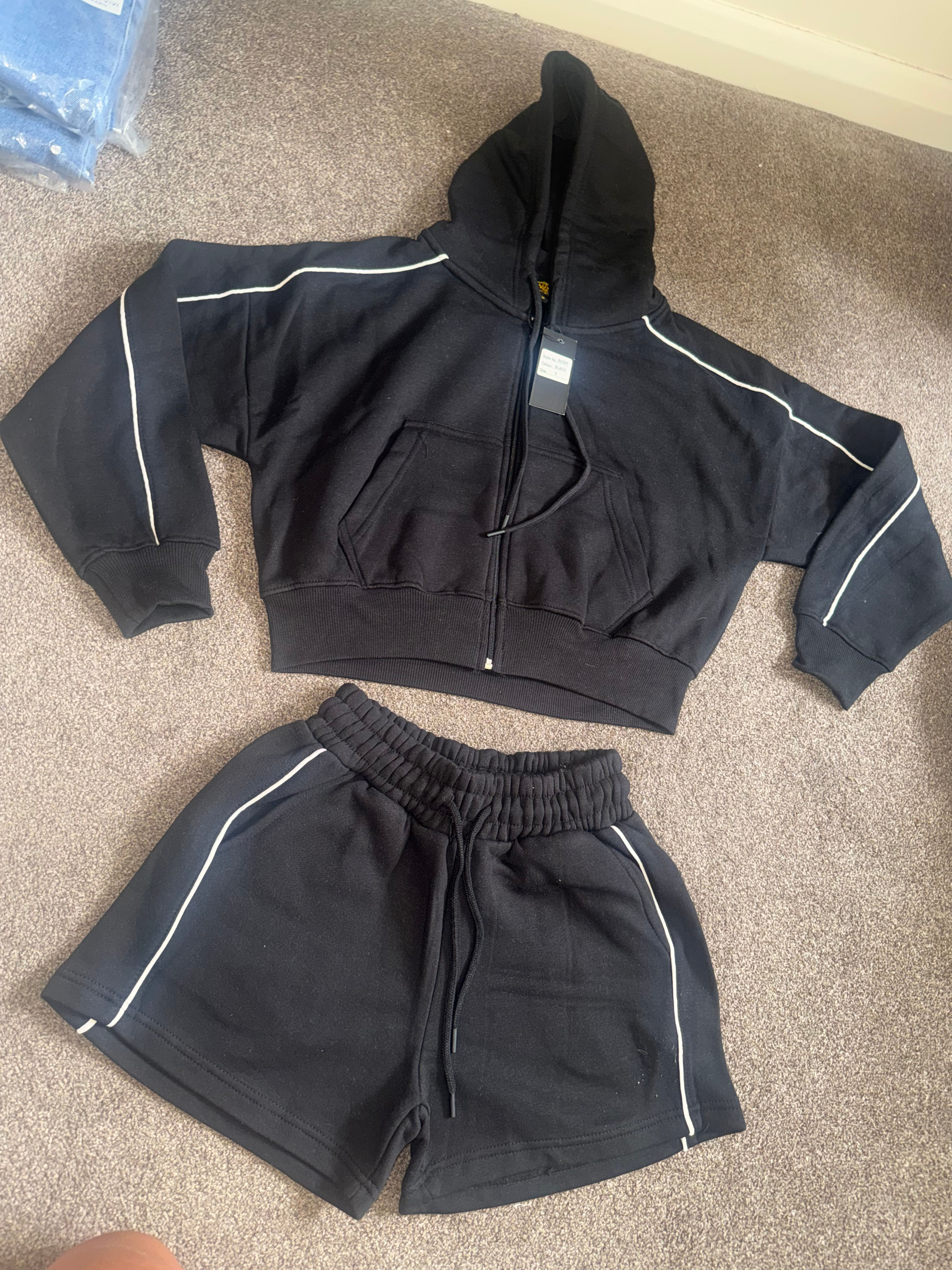 Black/white stripe jacket & shorts set
