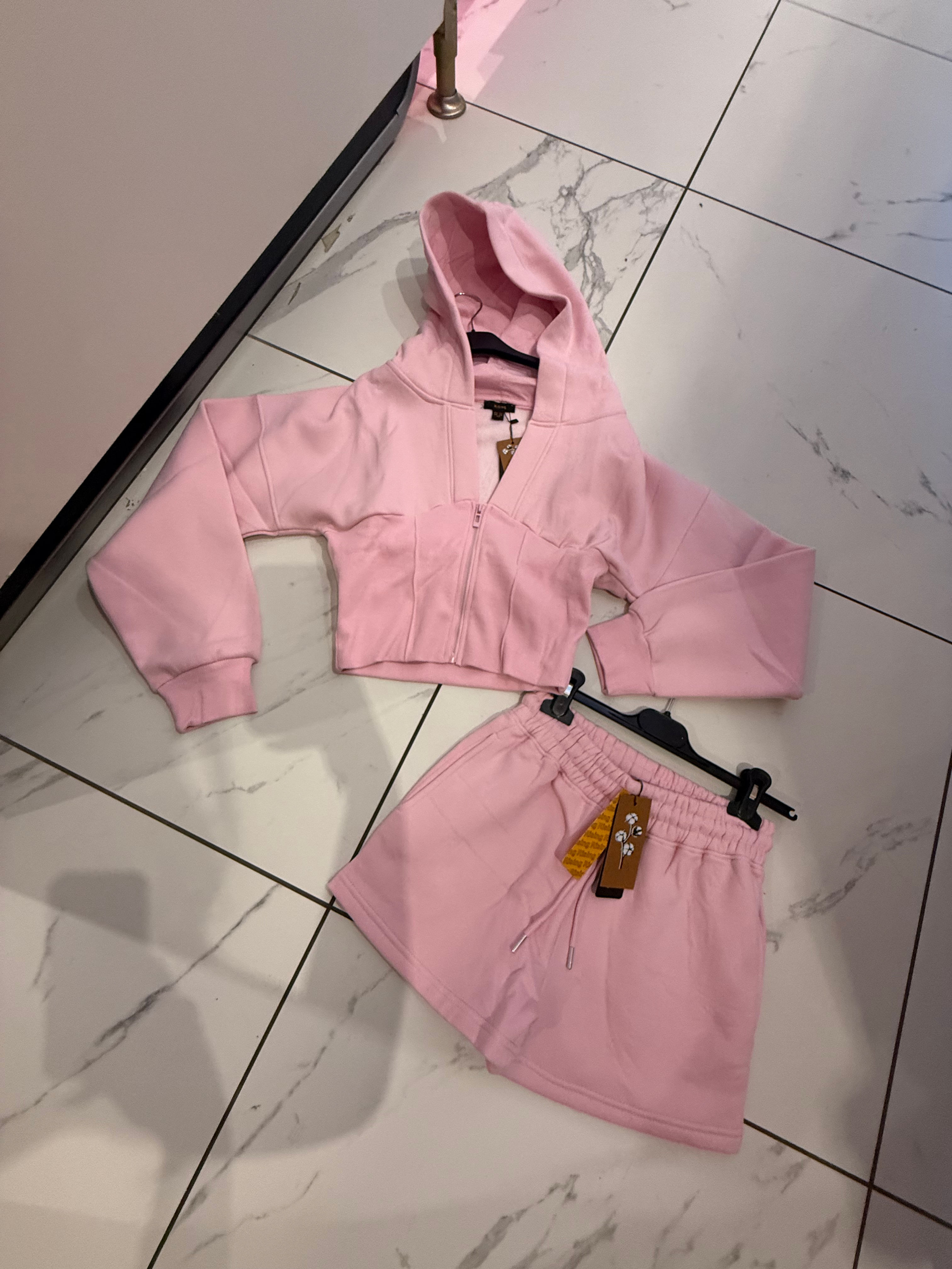 Pink corset waist shorts set