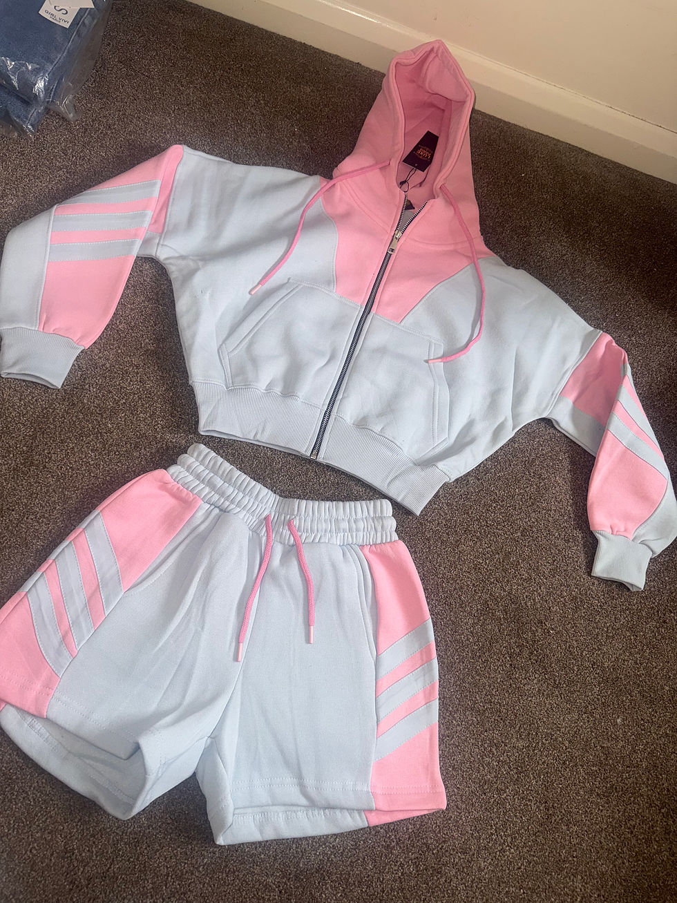 Thumbnail: Pink/blue jacket & shorts set