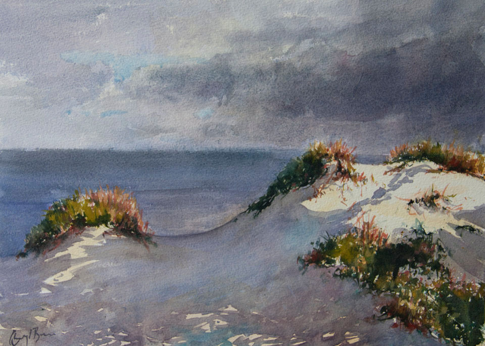 Last light on the dunes,  watercolour_