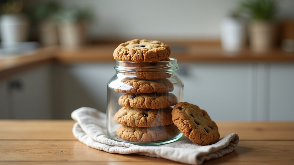 Eye-level view of a jar filled with homemade healthy cookies