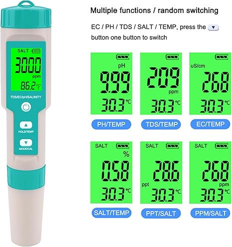 Thumbnail: Salinity Meter (5 in 1: Salinity, PH, TDS, EC, and Temprature)