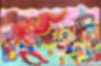 A mural in the NYC neighborhood of Chinatown by Peach Tao, a local artist, illustrator, and co-founder of the Chinatown Mural Project. The mural features the Dragon and Lion dance in the center, surrounded by people from all walks of life, celebrating by taking selfies and setting off party-poppers. In the background of the mural, you can see iconic Chinatown establishments: Historic building PS23 and the Transfiguration Church, plus restaurants like WoHop and HopKee that have been neighborhood stables for decades. More information about Peach's artwork is available in the Gesso app's Chinatown neighborhood city guide.