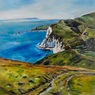 Arish Mell Dorset South West Coast oil Painting and prints. Original oil painting and gigclee art prints for sale of this scenic art in Dorset through the Lulworth Ranges. 