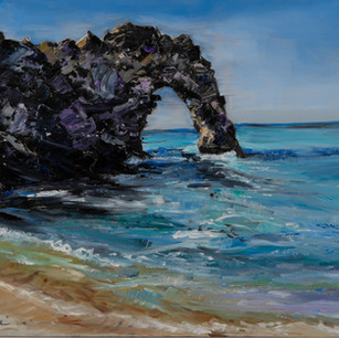 Durdle Door Dorset seascape oil painting and prints for sale. This iconic arch along the South West Coast path.