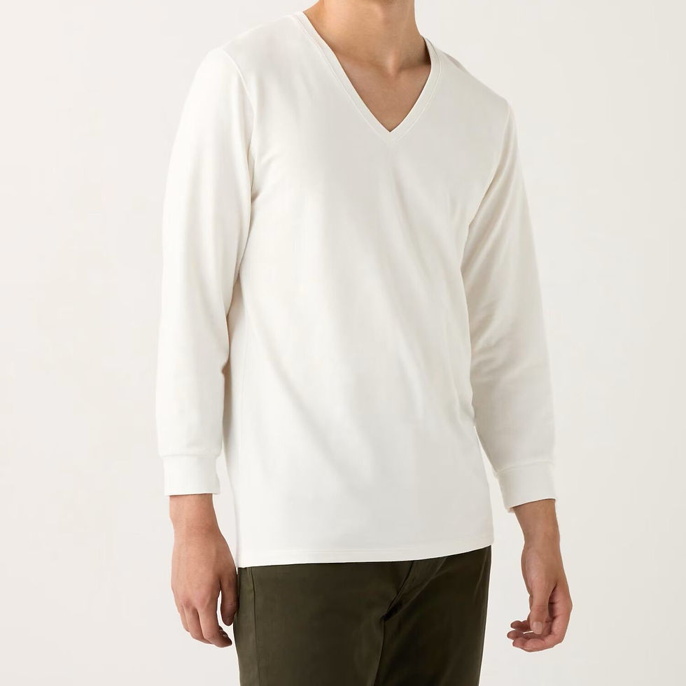 Thumbnail: Uniqlo Extra Warm Heattech Cotton V-Neck T-Shirt (3/4 Sleeves) 472925