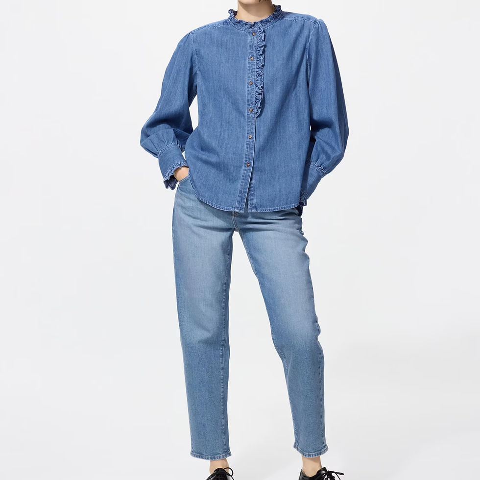 Thumbnail: UniQlo Denim Frill Long-Sleeve Shirt 480423