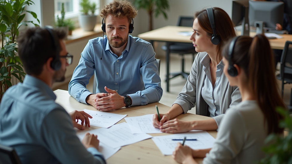 High angle view of a customer support team discussing return policies