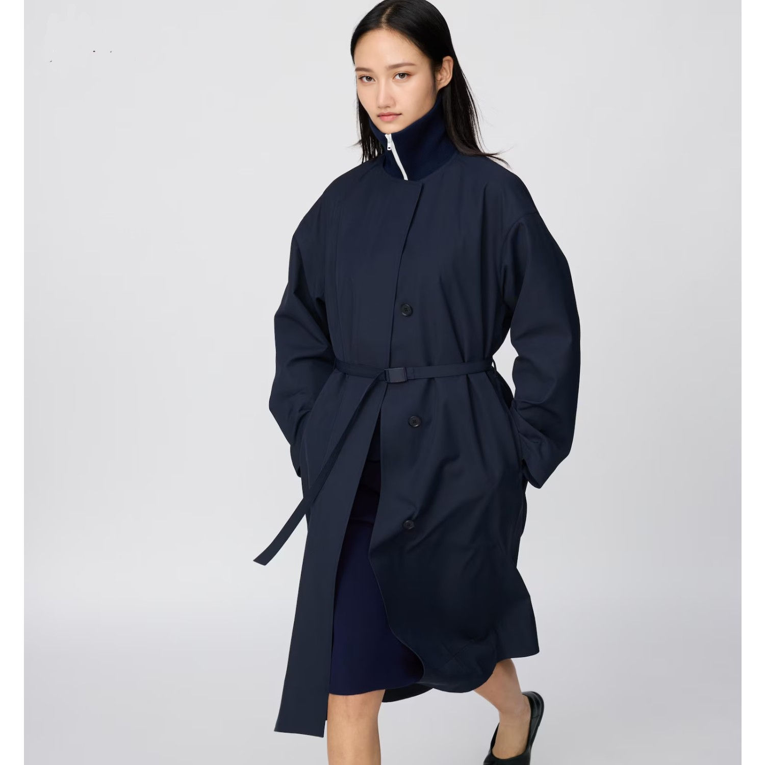 UniQlo Collarless Long Coat Relaxed Fit 483761 Japan